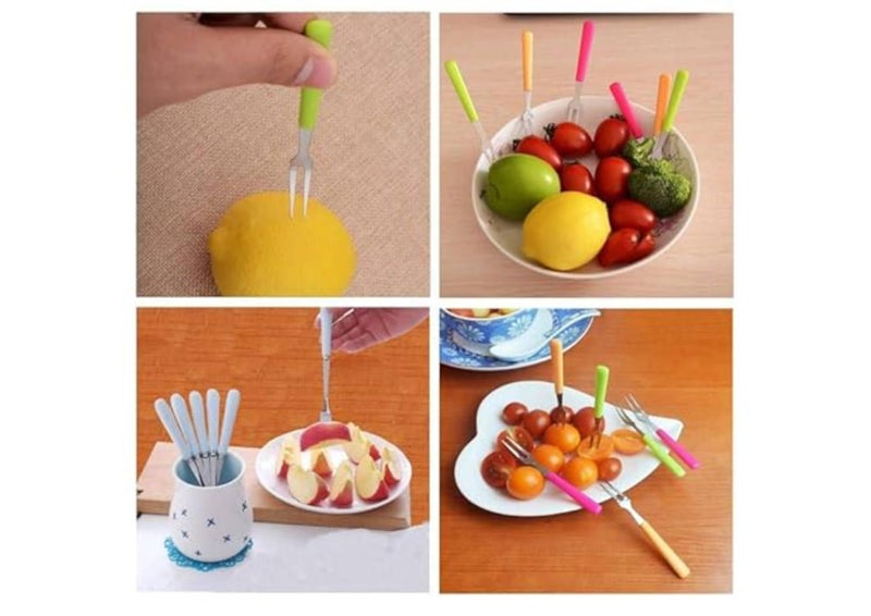 Prostuff.in® 6Pcs Stainless Steel Fruit Forks with Non-Slip Handles – Reusable Mini Appetizer Fork Set for Fruits, Snacks, Cheese, and Desserts (Multicolour) - Image 5