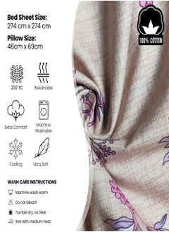Raymond Raymond Home King Flat Sheet Bedsheet 200 Thread Count Luxirious 100% Long Staple Cotton Bedding Printed Sateen Percale Bed Linen with 2 Pillow Case - Flowers (274 * 274 CM)  - Image 5