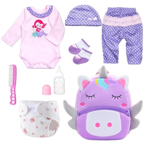 Pedolltree 8 Pcs Reborn Baby Girl Doll Clothes Outfit Accessories with Backpack fit for 1722 Inch Reborn Doll Newborn Baby Girl - Image 1