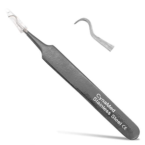 CYNAMED Blackhead Tweezer Professional Curved Steel Tip Surgical Comedone Splinter Extractor Ideal Blemish Acne Remover Tool Means Flawless Facial Skin Black 