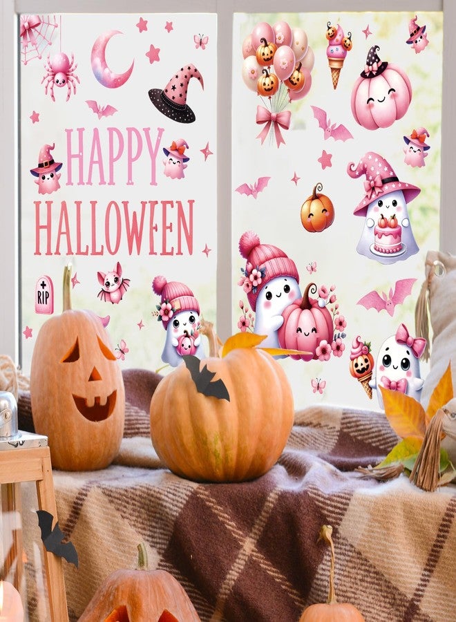 وولاين مجموعة ملصقات نوافذ هالوين من والين، 9 أوراق، بتصميم أشباح وردية لطيفة، على شكل أشباح وقرع وخفافيش، قابلة لإعادة الاستخدام على الوجهين، لتزيين النوافذ في المنزل أو الفصل الدراسي أو المكتب أو الزجاج، مستلزمات حفلات عيد الهالوين. - Image 2