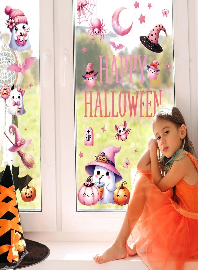وولاين مجموعة ملصقات نوافذ هالوين من والين، 9 أوراق، بتصميم أشباح وردية لطيفة، على شكل أشباح وقرع وخفافيش، قابلة لإعادة الاستخدام على الوجهين، لتزيين النوافذ في المنزل أو الفصل الدراسي أو المكتب أو الزجاج، مستلزمات حفلات عيد الهالوين. - Image 3