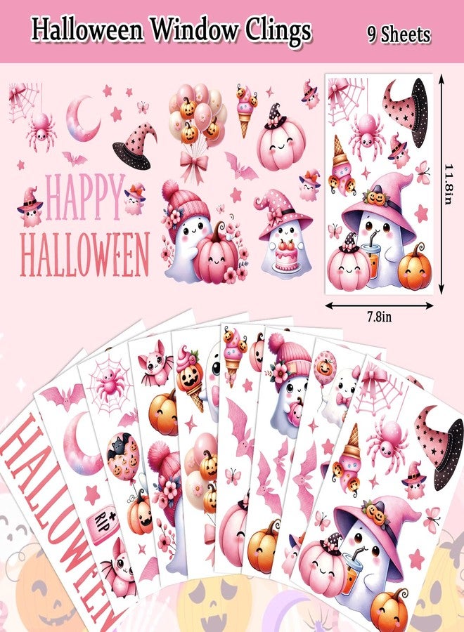 وولاين مجموعة ملصقات نوافذ هالوين من والين، 9 أوراق، بتصميم أشباح وردية لطيفة، على شكل أشباح وقرع وخفافيش، قابلة لإعادة الاستخدام على الوجهين، لتزيين النوافذ في المنزل أو الفصل الدراسي أو المكتب أو الزجاج، مستلزمات حفلات عيد الهالوين. - Image 5