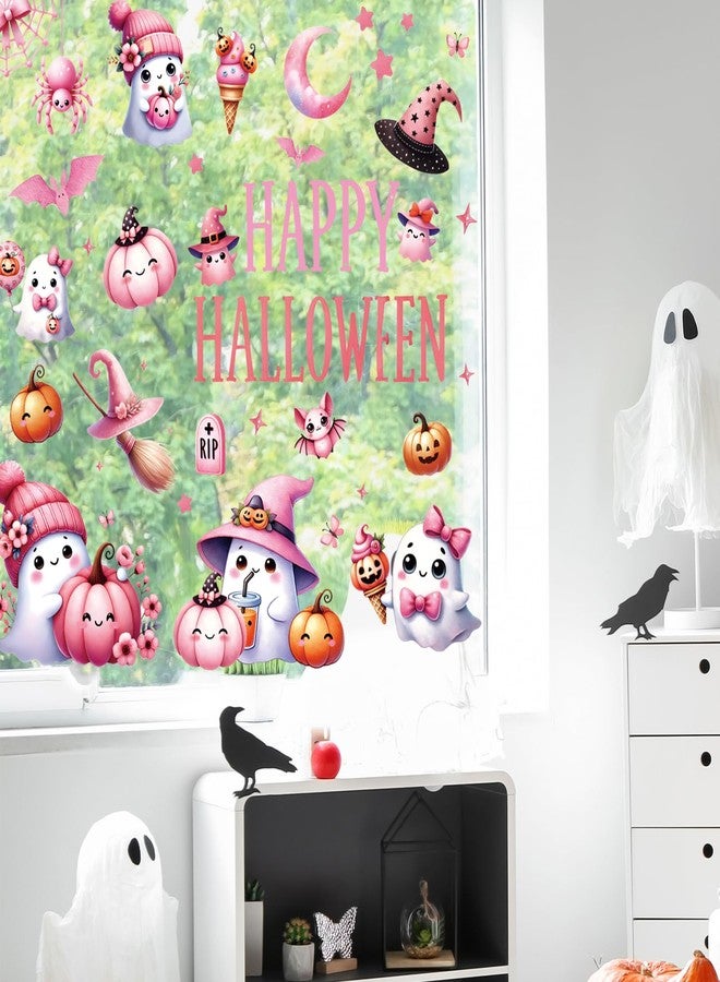 وولاين مجموعة ملصقات نوافذ هالوين من والين، 9 أوراق، بتصميم أشباح وردية لطيفة، على شكل أشباح وقرع وخفافيش، قابلة لإعادة الاستخدام على الوجهين، لتزيين النوافذ في المنزل أو الفصل الدراسي أو المكتب أو الزجاج، مستلزمات حفلات عيد الهالوين. - Image 4