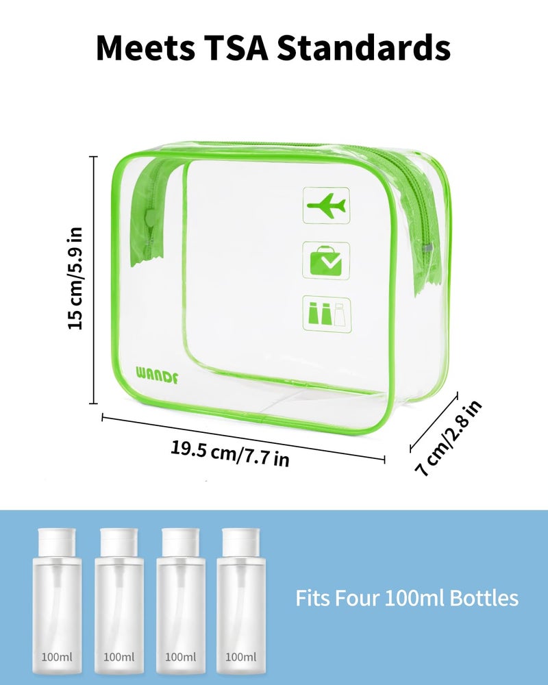 WANDF TSA Approved Toiletry Bag, 2 Packs Travel Clear Toiletry Bag, Quart Size Makeup Cosmetic Pouch with Zipper, Carry-On Airport Compliant Bag for Women and Men (2pcs Green) - Image 3