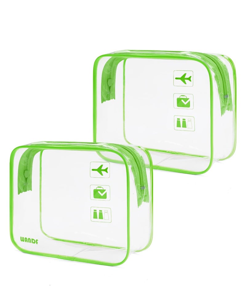 WANDF TSA Approved Toiletry Bag, 2 Packs Travel Clear Toiletry Bag, Quart Size Makeup Cosmetic Pouch with Zipper, Carry-On Airport Compliant Bag for Women and Men (2pcs Green) - Image 1