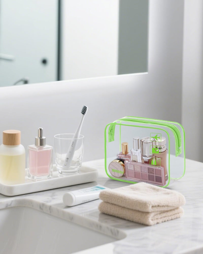 WANDF TSA Approved Toiletry Bag, 2 Packs Travel Clear Toiletry Bag, Quart Size Makeup Cosmetic Pouch with Zipper, Carry-On Airport Compliant Bag for Women and Men (2pcs Green) - Image 5