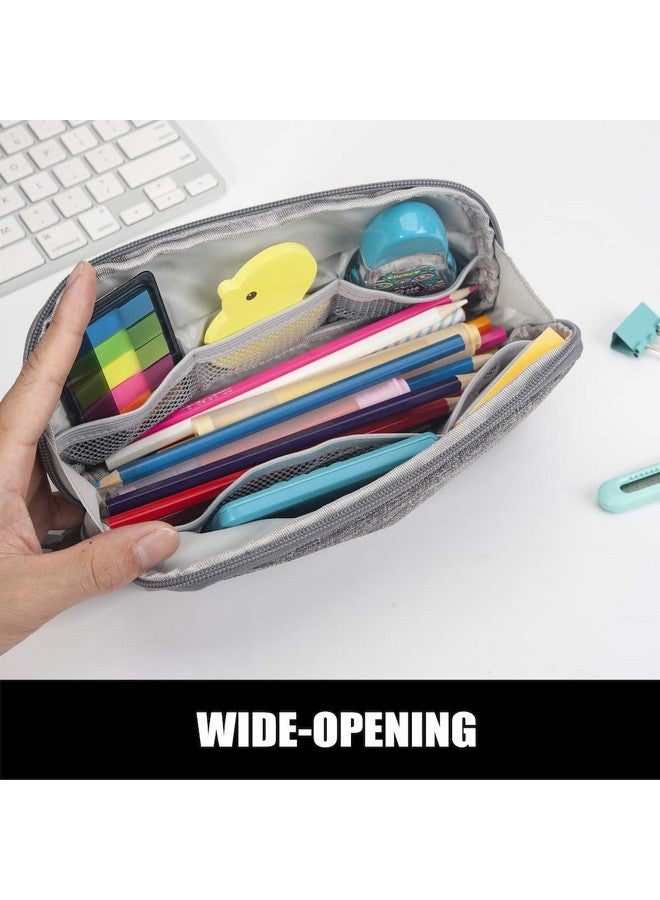 Sooez Wide-Opening Pencil Pen Case, Lightweight & Spacious Pencil Bag Pouch Box Organizer, Aesthetic Supply With Triangular Design For Adults, Grey - Image 4