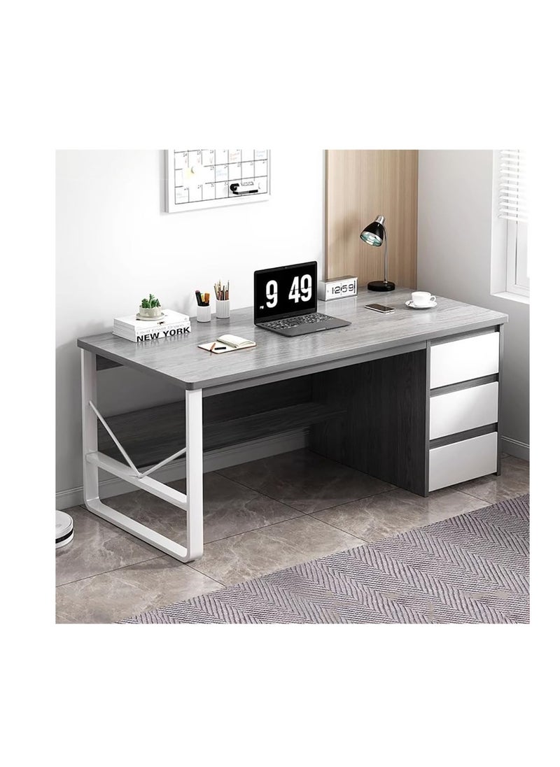 CityRiya-Long - Contemporary Home Office Desk,Computer Desk,100CM Home Office Desk with Drawer and BookShelf Modern Gaming Desk Study Table Office Corner Table Stable Computer Laptop Table(DBL100-Grey) - Image 1
