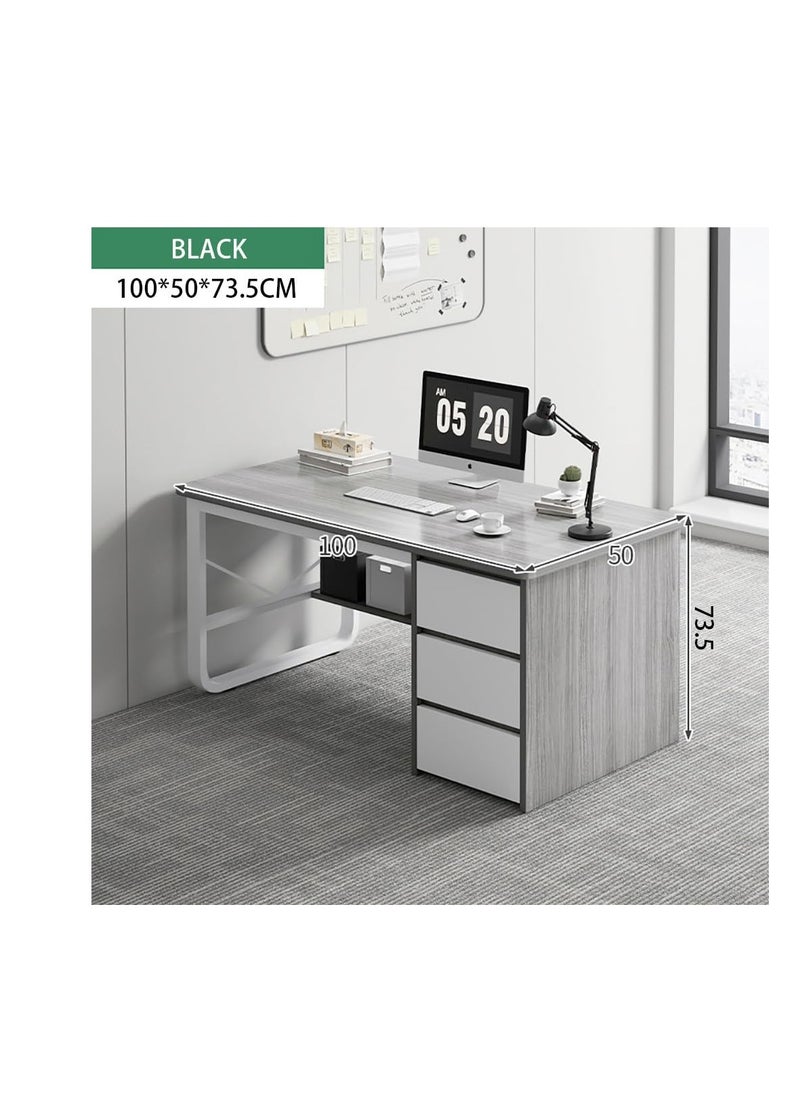 CityRiya-Long - Contemporary Home Office Desk,Computer Desk,100CM Home Office Desk with Drawer and BookShelf Modern Gaming Desk Study Table Office Corner Table Stable Computer Laptop Table(DBL100-Grey) - Image 1
