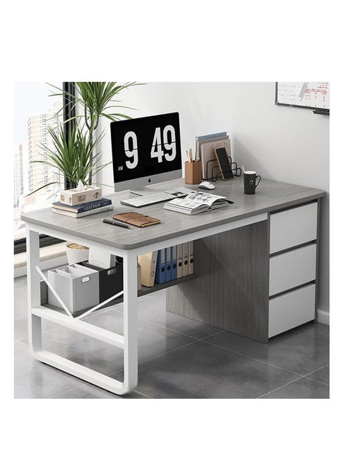 Contemporary Home Office Desk,Computer Desk,100CM Home Office Desk with Drawer and BookShelf Modern Gaming Desk Study Table Office Corner Table Stable Computer Laptop Table(DBL100-Grey)