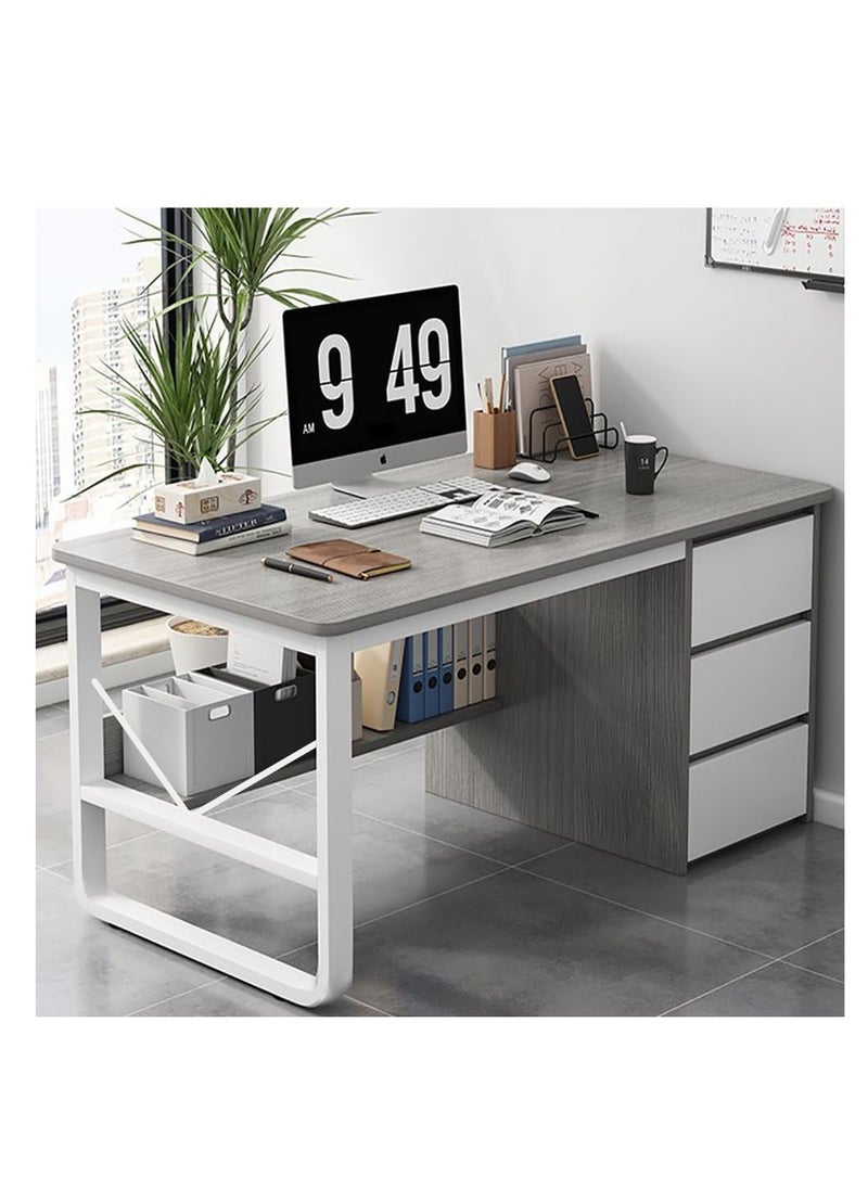 CityRiya-Long - Contemporary Home Office Desk,Computer Desk,100CM Home Office Desk with Drawer and BookShelf Modern Gaming Desk Study Table Office Corner Table Stable Computer Laptop Table(DBL100-Grey) - Image 1