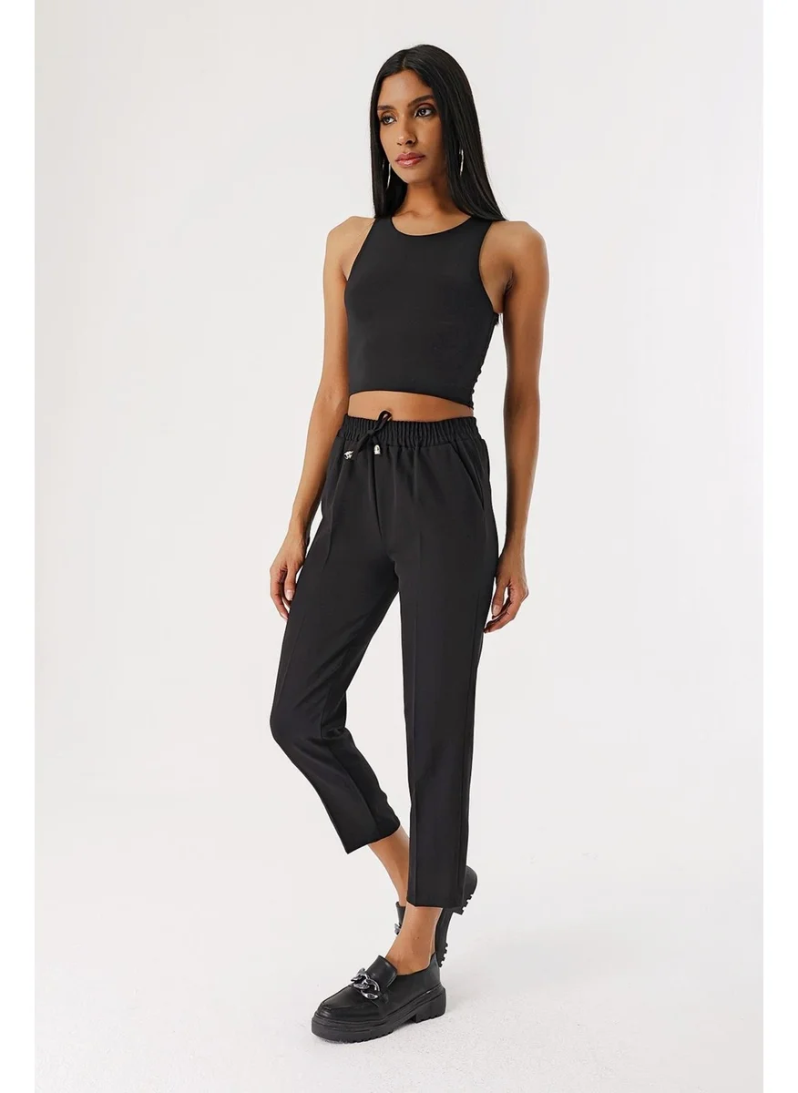 Butikburuc Women's Black Elastic Waist Jogger Pants