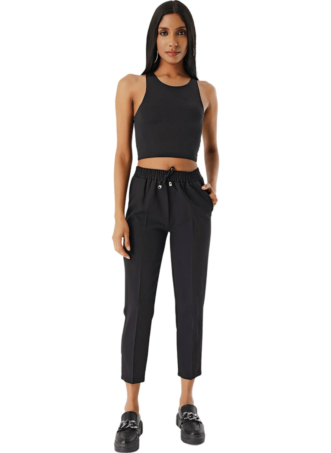 Butikburuc Women's Black Elastic Waist Jogger Pants