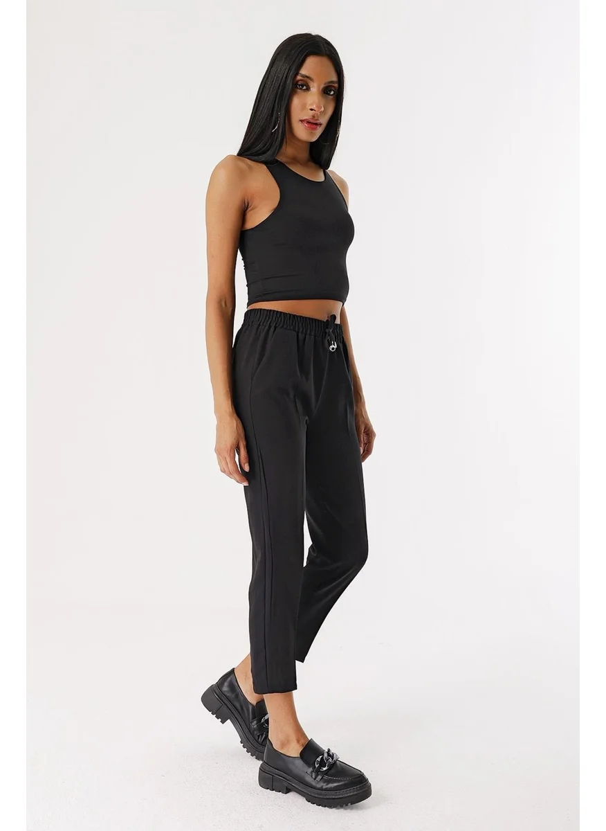 Butikburuc Women's Black Elastic Waist Jogger Pants