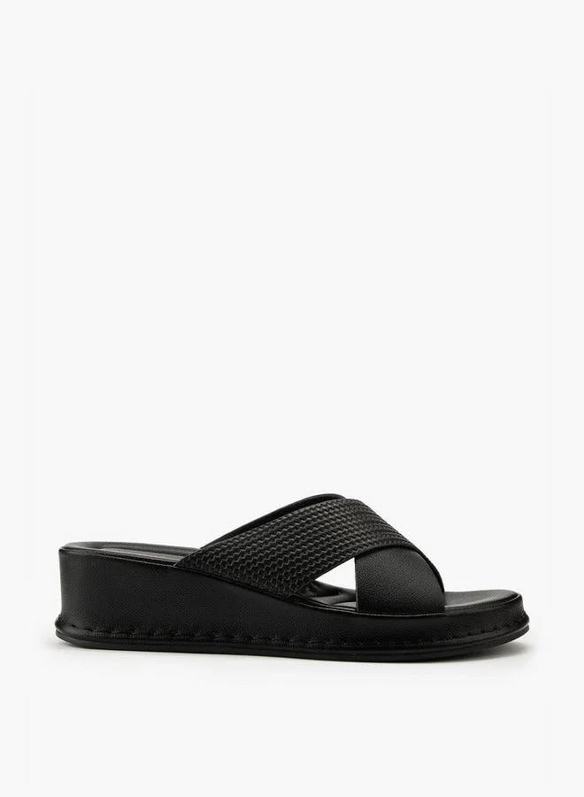 Flora Bella By Shoexpress Textured Criss-Cross Slip-On Sandals