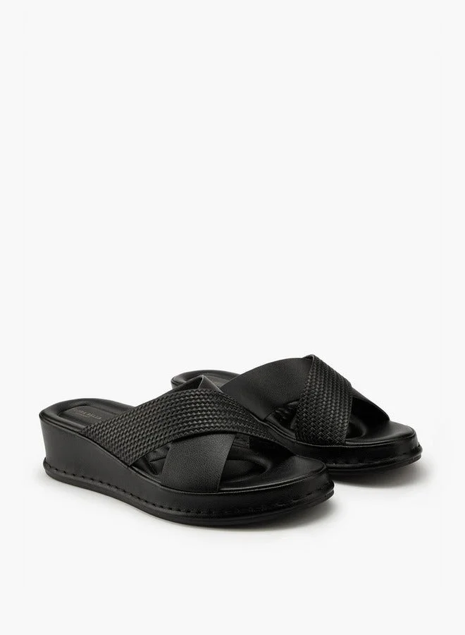 Flora Bella By Shoexpress Textured Criss-Cross Slip-On Sandals