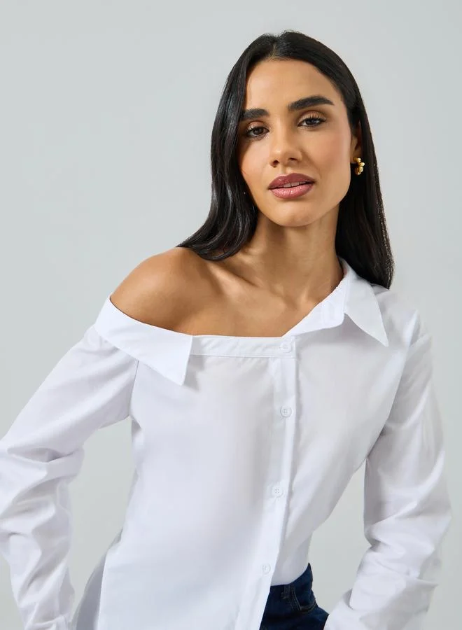 Take Two White One-Shoulder Long Sleeve Shirt
