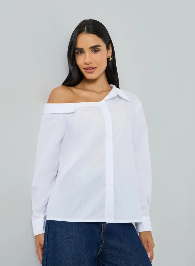 Take Two White One-Shoulder Long Sleeve Shirt