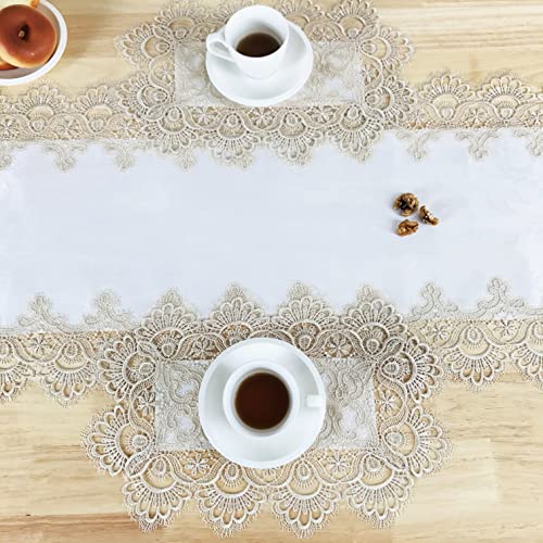 BrekSdat Lace Placemats of Polyester for Dining Table Set of 6 Farmhouse Style Beige Placemat for Wedding Hotel Kitchen 12 x 18 Inches Elegant Vintage Embroidered for Christmas Daily Use, Washable - Image 2