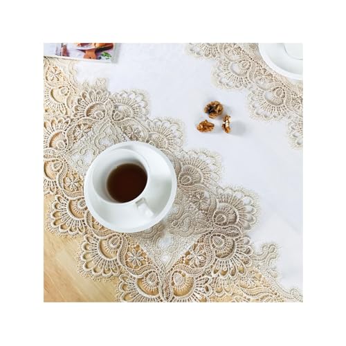 BrekSdat Lace Placemats of Polyester for Dining Table Set of 6 Farmhouse Style Beige Placemat for Wedding Hotel Kitchen 12 x 18 Inches Elegant Vintage Embroidered for Christmas Daily Use, Washable - Image 1