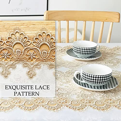 BrekSdat Lace Placemats of Polyester for Dining Table Set of 6 Farmhouse Style Beige Placemat for Wedding Hotel Kitchen 12 x 18 Inches Elegant Vintage Embroidered for Christmas Daily Use, Washable - Image 3