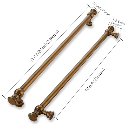 khtumeware 5 Pack 10inch256mm Hole Center Antique Brass Cabinet Pulls Solid Heavy Duty Pull Cabinet Hardware Handle for Kitchens cabinets Dressers Pull for Bathroom - Image 3