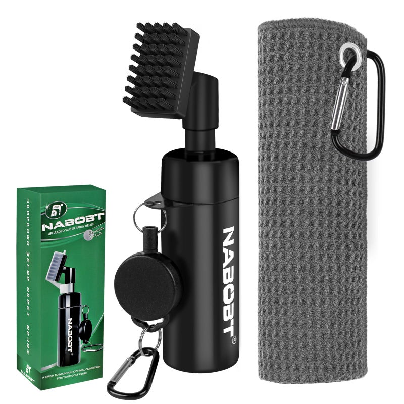 nabobt Golf Towel and Brush Set, Premium Golf Towel(16x16 inch) & Splash Golf Club Cleaner Brush Set, Retractable Clip Golf Cleaner Brush & Super Absorbent Microfiber Towel, Golf Accessories for Men - Image 1