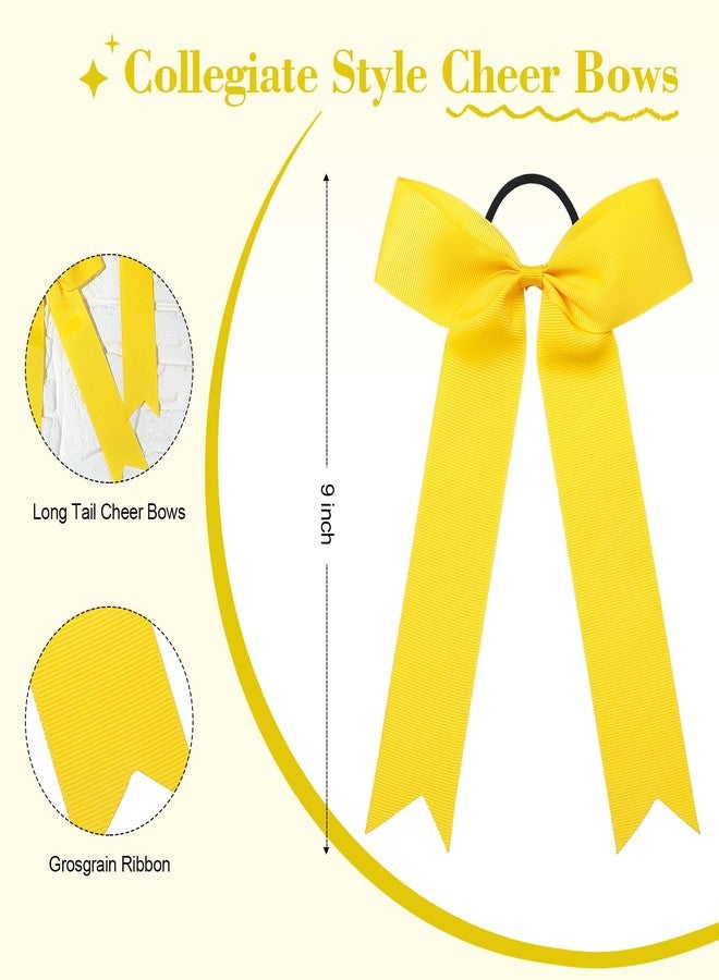 CEELGON 20 PCS College Style Cheer Bows Collegiate Long Tail Skinny Cheer Bow Elastic Hair Tie Bows for Teens Girls Softball Competition Sports Cheerleaders (Yellow) - Image 2