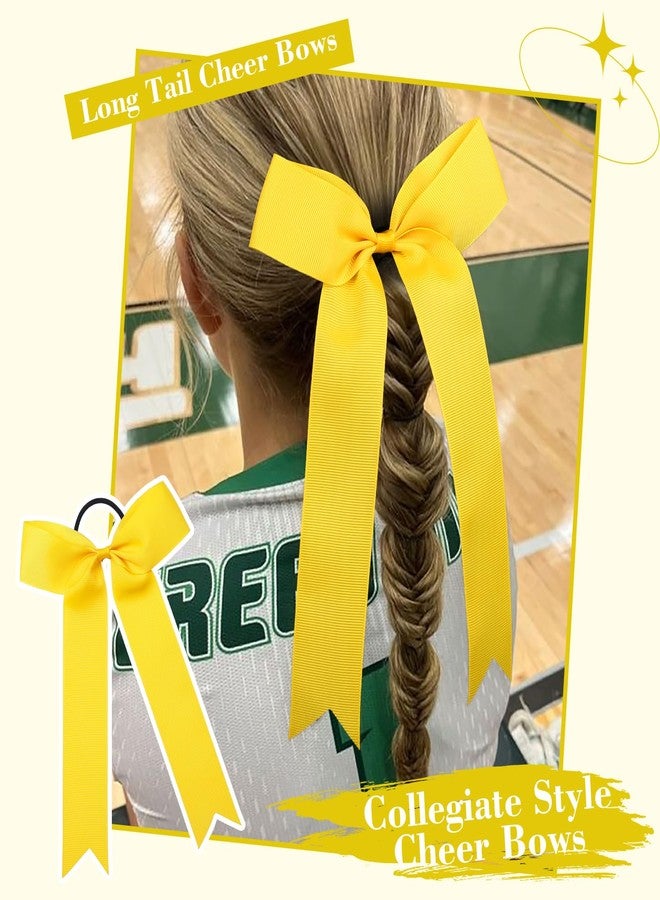 CEELGON 20 PCS College Style Cheer Bows Collegiate Long Tail Skinny Cheer Bow Elastic Hair Tie Bows for Teens Girls Softball Competition Sports Cheerleaders (Yellow) - Image 3