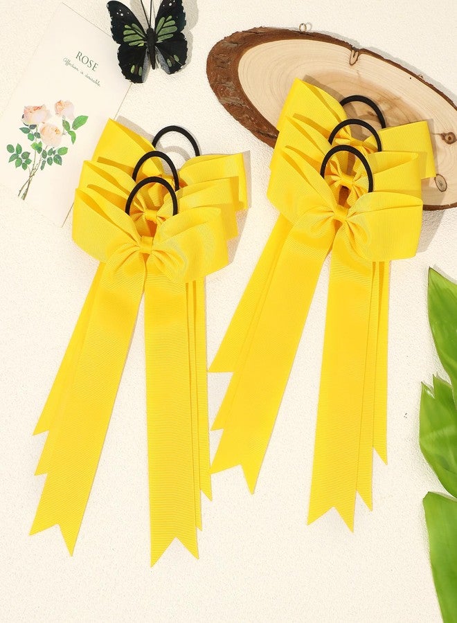 CEELGON 20 PCS College Style Cheer Bows Collegiate Long Tail Skinny Cheer Bow Elastic Hair Tie Bows for Teens Girls Softball Competition Sports Cheerleaders (Yellow) - Image 4