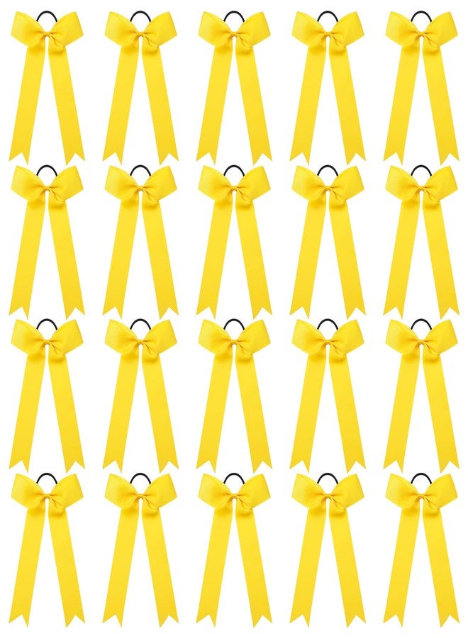 CEELGON 20 PCS College Style Cheer Bows Collegiate Long Tail Skinny Cheer Bow Elastic Hair Tie Bows for Teens Girls Softball Competition Sports Cheerleaders (Yellow) - Image 1