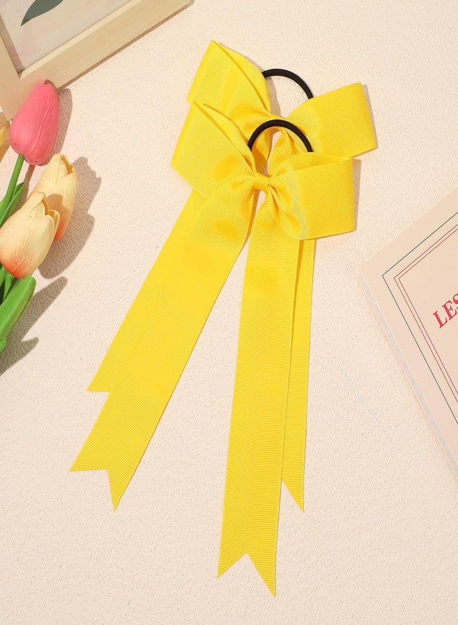 CEELGON 20 PCS College Style Cheer Bows Collegiate Long Tail Skinny Cheer Bow Elastic Hair Tie Bows for Teens Girls Softball Competition Sports Cheerleaders (Yellow) - Image 5