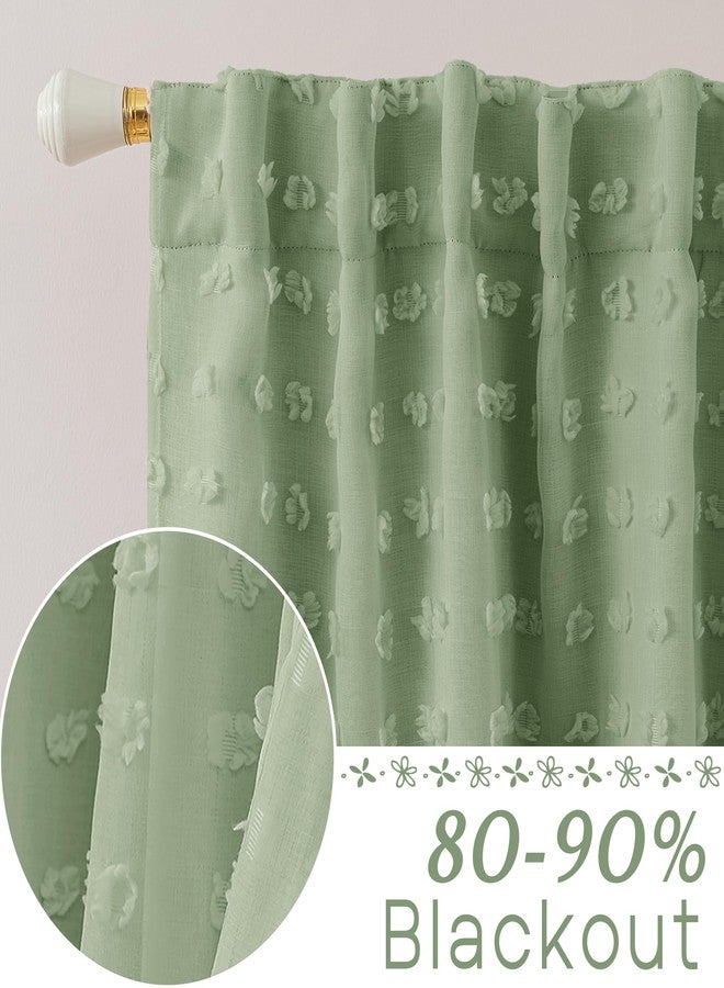 Lino Rosa Sage Green Curtains Room Darkening Blackout Light Weight Boho Pom Pom Pattern Farmhouse Cottage Core Cottagecore Curtains for Bedroom Living Room 84 Inches Long 2 Panels - Image 2