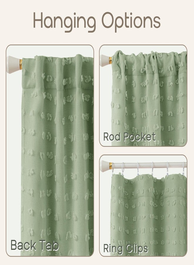 Lino Rosa Sage Green Curtains Room Darkening Blackout Light Weight Boho Pom Pom Pattern Farmhouse Cottage Core Cottagecore Curtains for Bedroom Living Room 84 Inches Long 2 Panels - Image 4