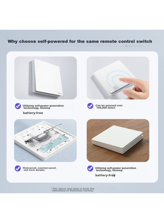 Advent Wireless Remote Control Switch, Self-powered, Smart, No Wiring Required, Dual Control Panel, Remote Controller, Parent-child, Freely Adhesive, Gray - Image 3