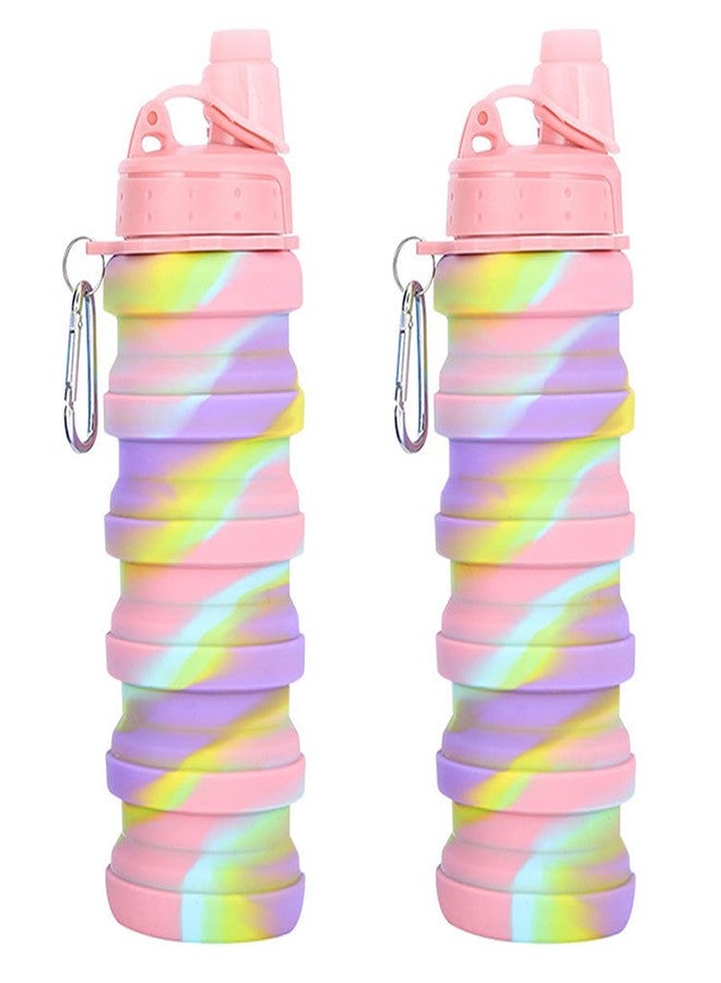 YCTMALL Collapsible Water Bottles Two Pack Travel Sports Portable Sport Water Bottle comes with mountaineering Buckle 500ml silicone Water-proof camping water bottle (Pink camouflage+Pink camouflage) - Image 1