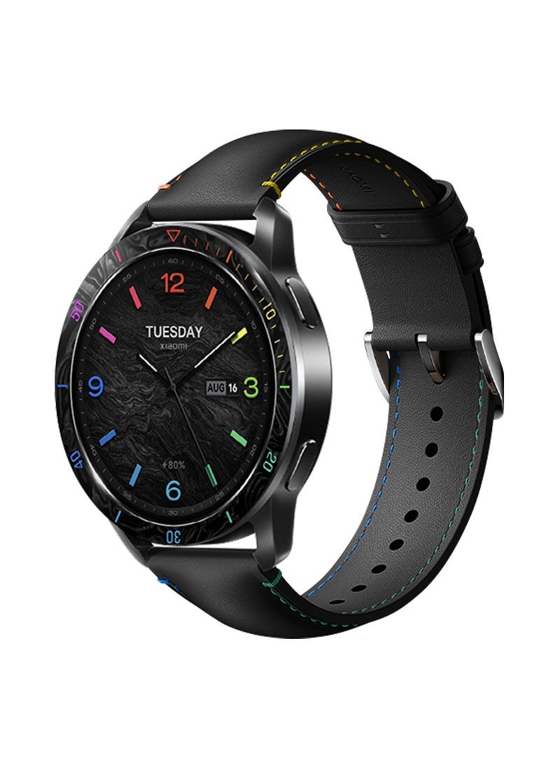 Genuine Leather Strap 22mm for Xiaomi Band S4/S3/S1Pro Black Rainbow 
