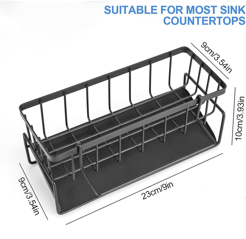 MosQuick® Kitchen sink Organiser Stainless Steel with Self-Draining Drain Tray for Sponge Holder Towel Holder Dish Cloth bathroom and brush rack sink caddy (Black) - Image 2