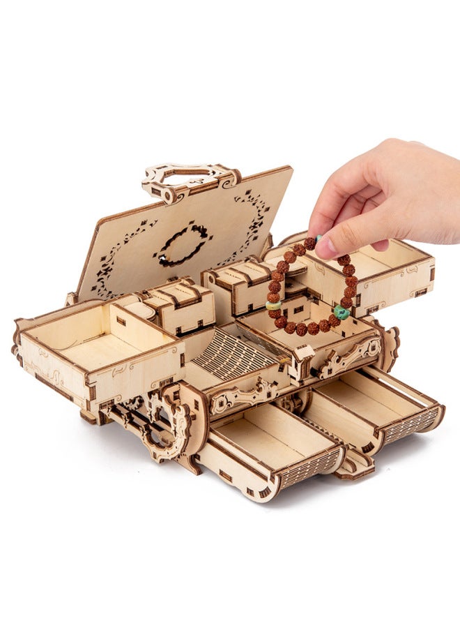Wooden Machinery 3D Antique Jewelry Box Children's Educational Assembled Password DIY Gift Wooden Toy Wholesale-Color:Women's Flower - Image 5