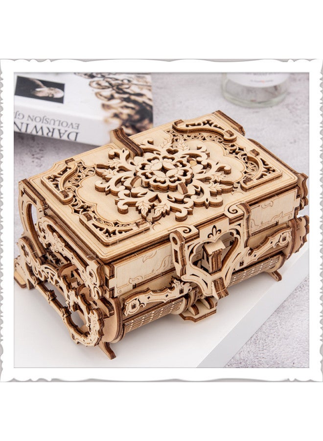 Wooden Machinery 3D Antique Jewelry Box Children's Educational Assembled Password DIY Gift Wooden Toy Wholesale-Color:Women's Flower - Image 2