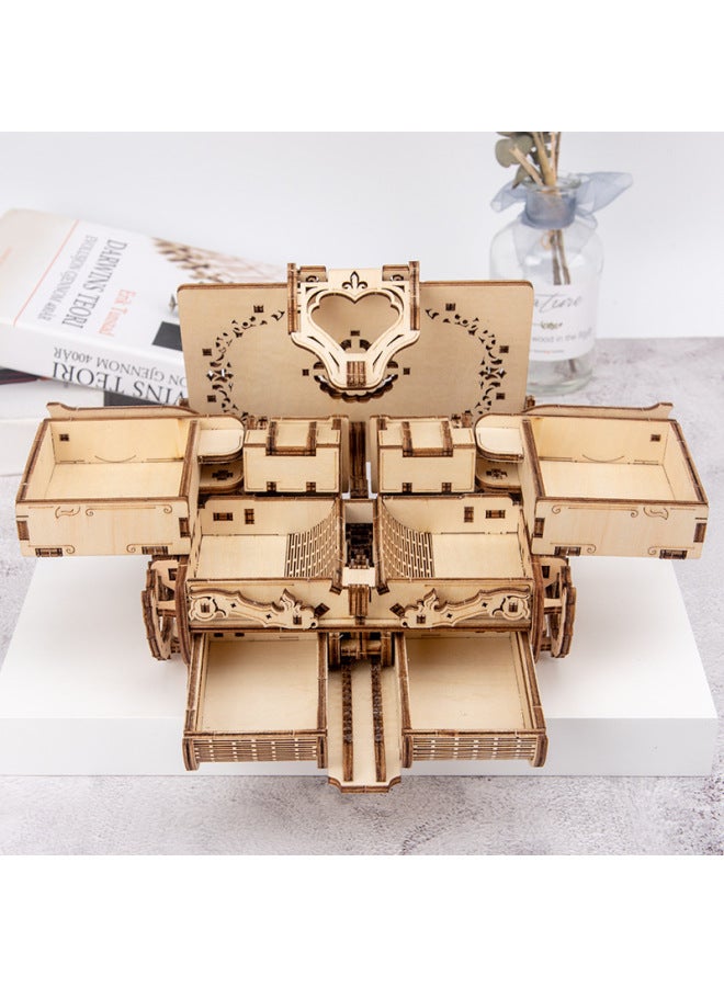 Wooden Machinery 3D Antique Jewelry Box Children's Educational Assembled Password DIY Gift Wooden Toy Wholesale-Color:Women's Flower - Image 3