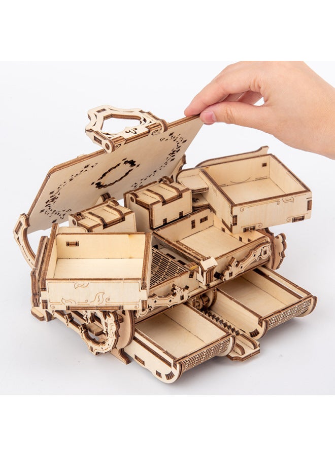 Wooden Machinery 3D Antique Jewelry Box Children's Educational Assembled Password DIY Gift Wooden Toy Wholesale-Color:Women's Flower - Image 4