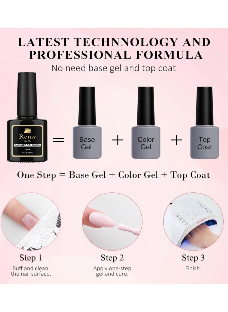 Remy Belle Remy Belle One Step Gel Set 3x10 ml, Gel Polish Top Base Coat 3 in 1, Soak Off LED UV Gel Polish  - Image 2