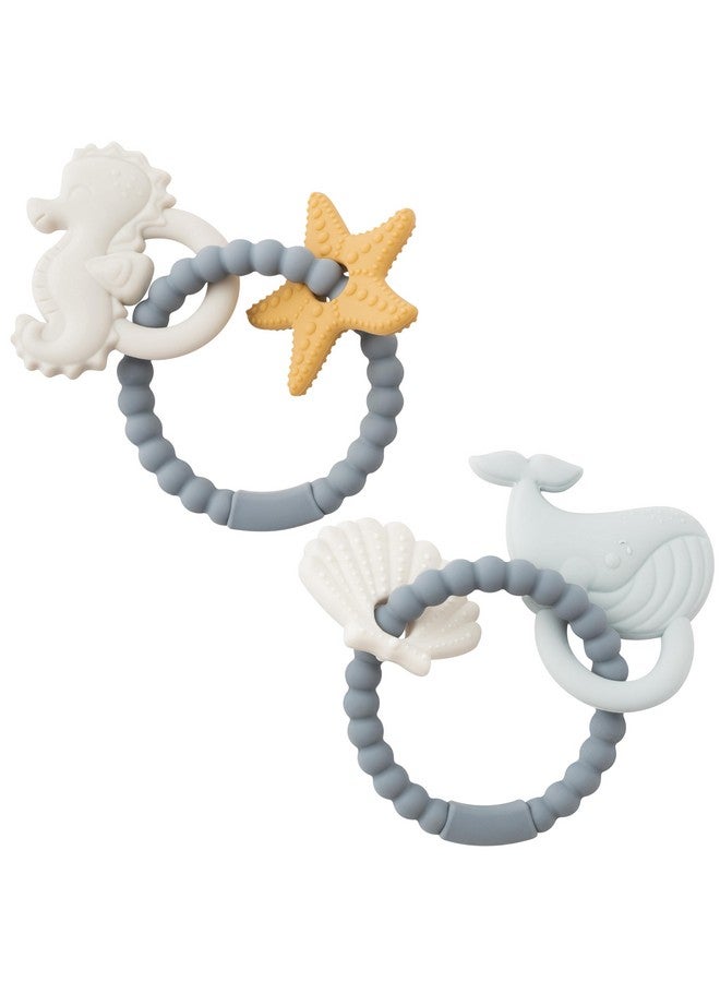 2ooya Silicone Teether Toys for Babies - 2ooya 2Pcs Summer Ocean Beach Themed Teething Ring Infant Soft Teethers, Toddler Teething Chew Toys for Newborn Boy and Girl Baby Shower Birthday Gifts - Image 1