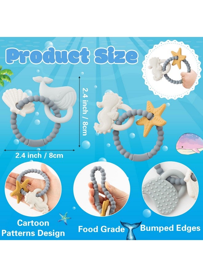 2ooya Silicone Teether Toys for Babies - 2ooya 2Pcs Summer Ocean Beach Themed Teething Ring Infant Soft Teethers, Toddler Teething Chew Toys for Newborn Boy and Girl Baby Shower Birthday Gifts - Image 2