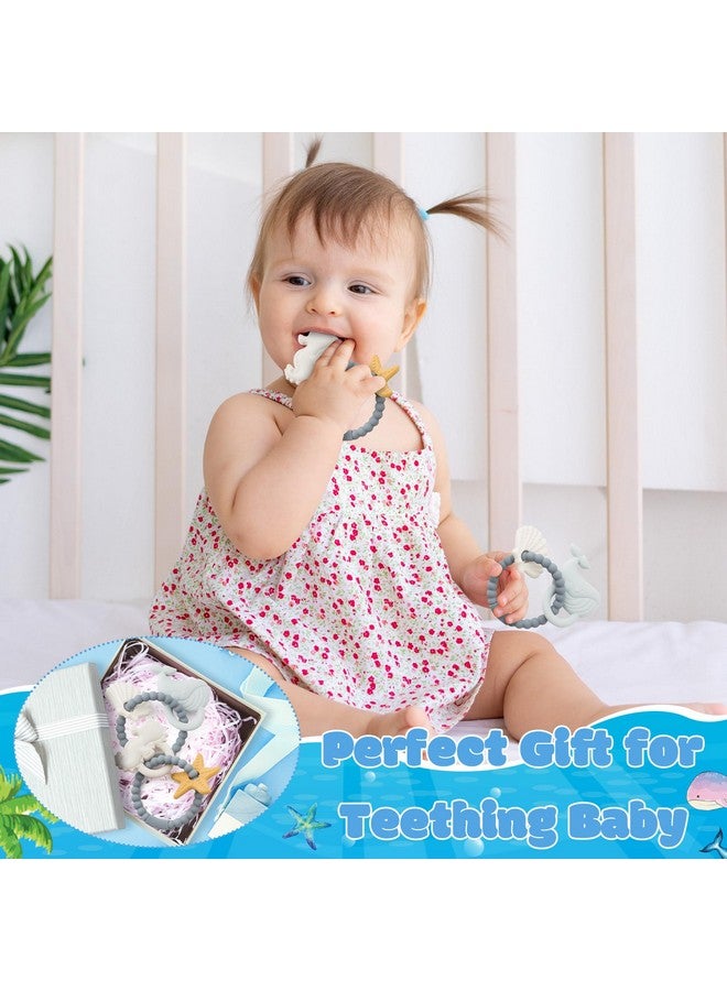 2ooya Silicone Teether Toys for Babies - 2ooya 2Pcs Summer Ocean Beach Themed Teething Ring Infant Soft Teethers, Toddler Teething Chew Toys for Newborn Boy and Girl Baby Shower Birthday Gifts - Image 5