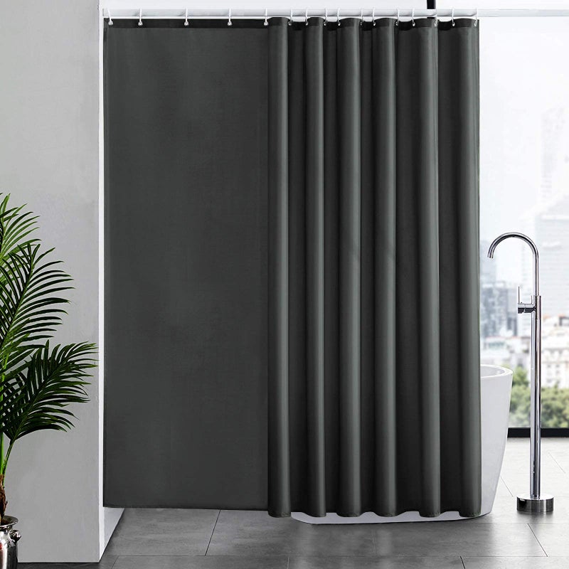 Furlinic Extra Wide Shower Curtain Waterproof Mould Proof Resistantand Dark Grey Bath Curtains 240x180cm Washable Polyester Fabric with Weight Tape for Wet Room 94x72 Inch