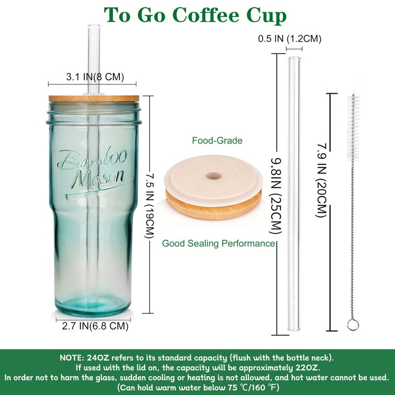ANOTION Colored Glass Cups with Lids and Straws - 24oz Travel Coffee Mug Wide Mouth Mason Jar Iced Coffee Cup Smoothie Cup Glass Tumbler Tea Cup Clear Cute Water Cups Colorful Drinking Glasses - Image 2