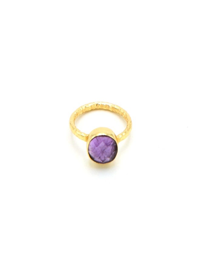 Dua Amethyst Oval 7x9mm Gold-Plated Adjustable Ring – Contemporary Bezel-Set Natural Purple Stone Jewelry for Women & Girls - Image 1